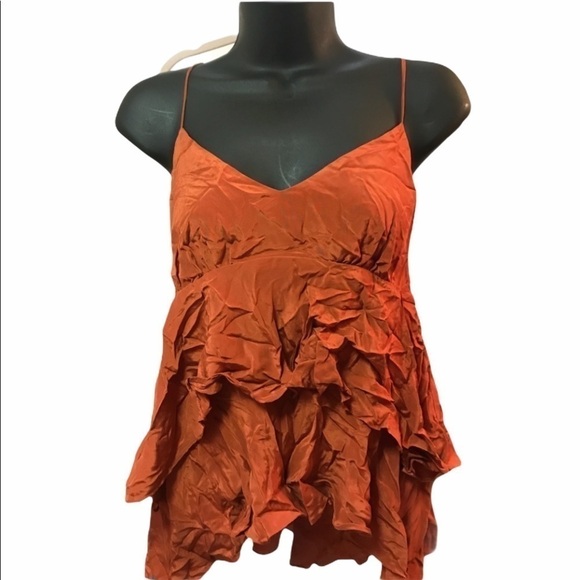 Elle Moss Wrinkled Burnt Orange Blouse Size S - Picture 1 of 6